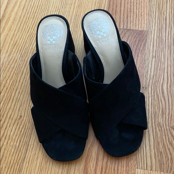 Vince Camuto Sessa Suede Black Open Toe Heel Slip - Picture 3 of 5